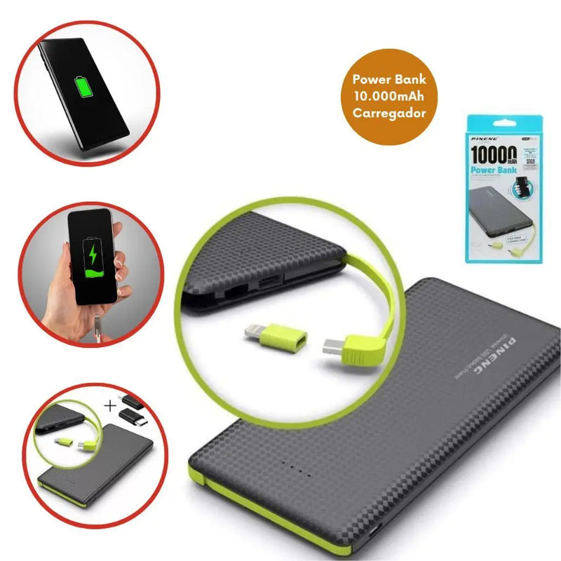 Carregador portátil Pineng Power Bank 10.000mAh IPhone V8