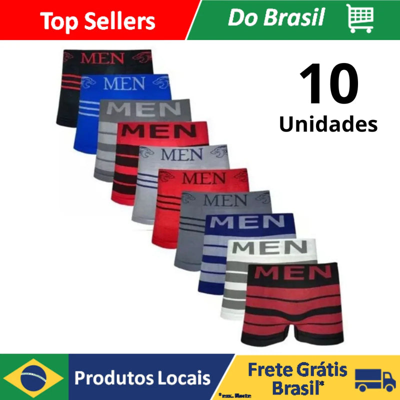 Kit de 10 cuecas boxer de microfibra masculina