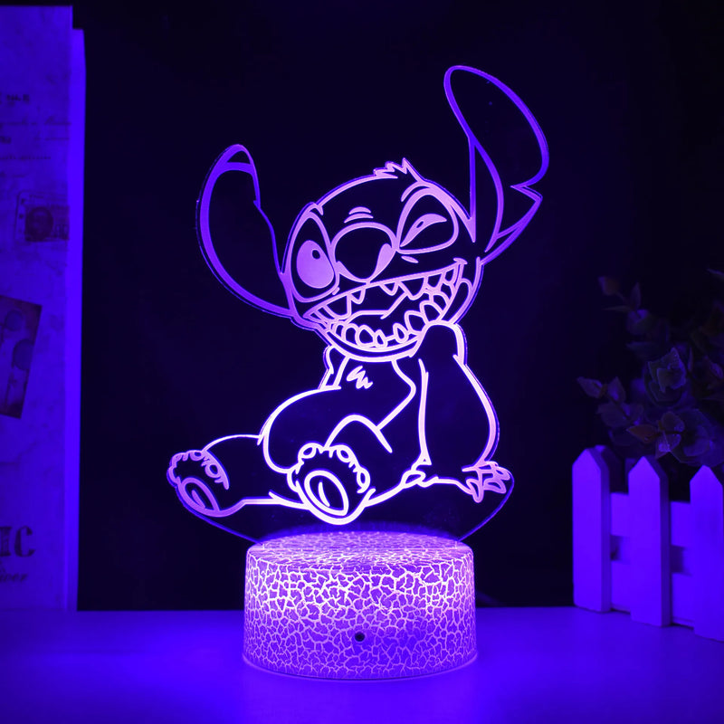 Luz noturna 3D  Stitch com controle remoto e toque inteligente para decoração