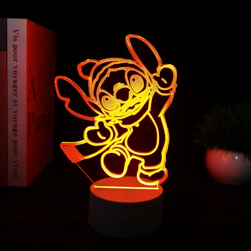 Luz noturna 3D  Stitch com controle remoto e toque inteligente para decoração