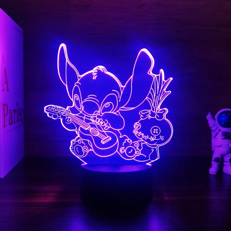 Luz noturna 3D  Stitch com controle remoto e toque inteligente para decoração