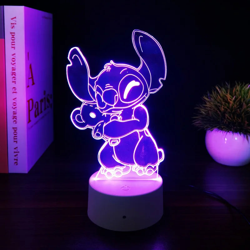 Luz noturna 3D  Stitch com controle remoto e toque inteligente para decoração