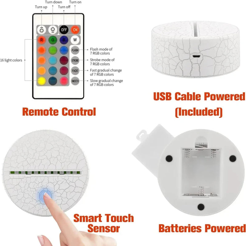 Luz noturna 3D  Stitch com controle remoto e toque inteligente para decoração