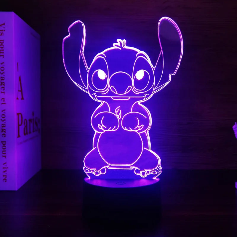 Luz noturna 3D  Stitch com controle remoto e toque inteligente para decoração