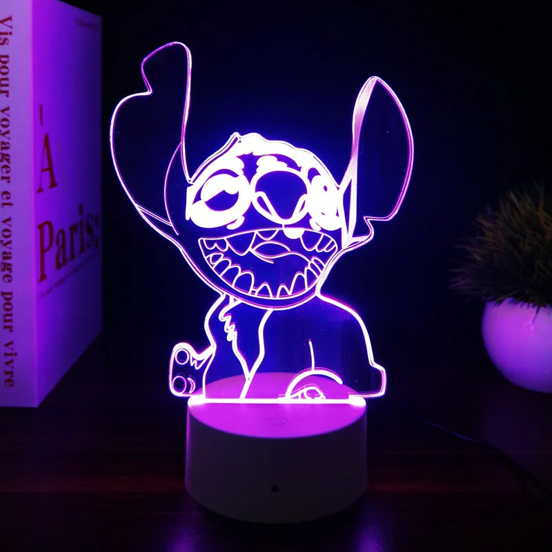 Luz noturna 3D  Stitch com controle remoto e toque inteligente para decoração