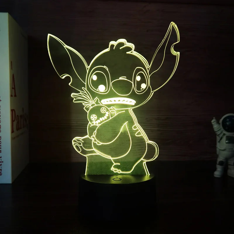 Luz noturna 3D  Stitch com controle remoto e toque inteligente para decoração